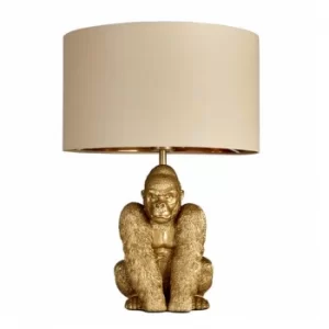 Image of King Gorilla Table Lamp in Gold with Beige and Gold Reni Shade