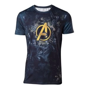 Image of Avengers: Infinity War - Team Sublimation Print Mens Large T-Shirt - Blue