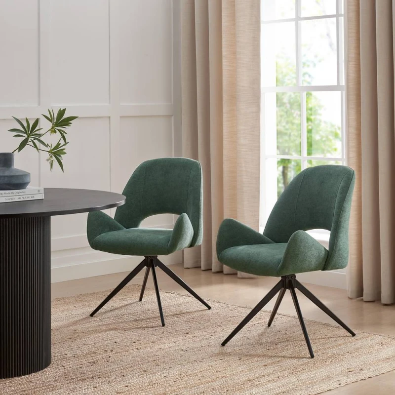 Image of FurnitureboxUK FurnitureboxUK 2x Layla Green Fabric Swivel Dining Chairs Green One Size Unisex 5056784312827