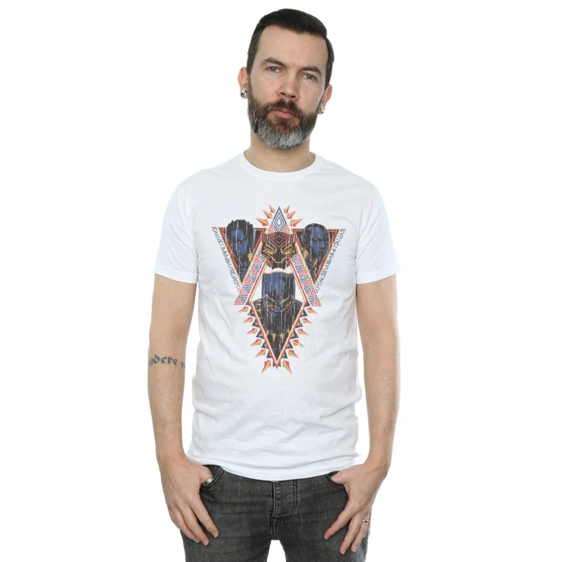 Image of Marvel Marvel Men Black Panther Tribal Heads T-Shirt in White Size: Small White S Male 5057736574355