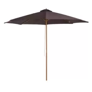 Image of Outsunny 3M Fir Wooden Garden Parasol Sun Shade Outdoor Umbrella Canopy - Coffee Brown