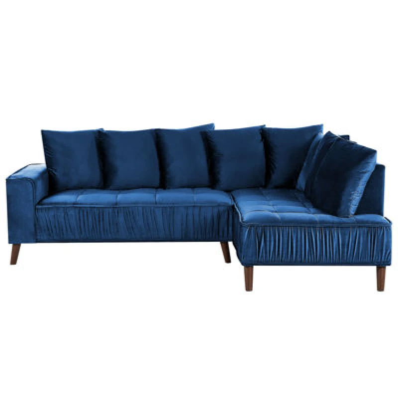 Image of Beliani Corner Sofa 3 Seater Grena Velvet Navy Blue Left Hand
