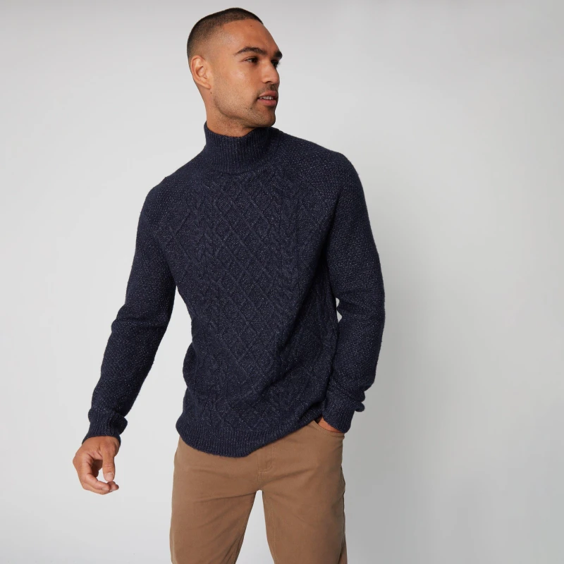 Image of Threadbare Turtle Neck Cable Knit Jumper - Blue Blue 2XL