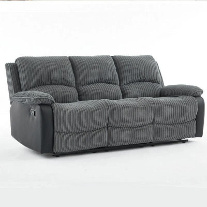 Image of Manual Reclining Sofa, Jumbo Cord Fabric Recliner 3 Seater Armchair - 3 Seater