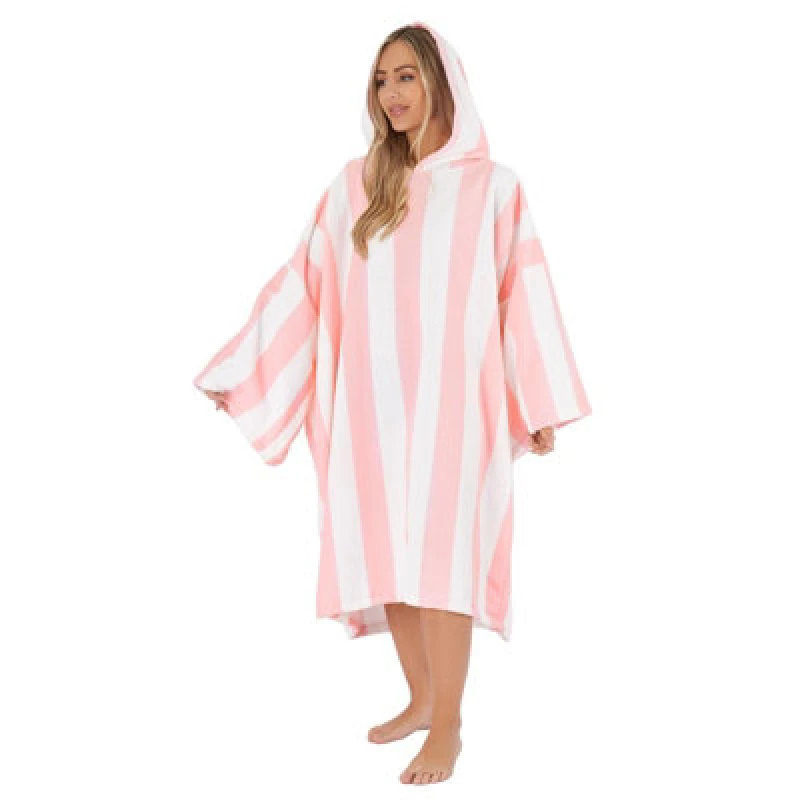 Image of OHS OHS Stripe Poncho Towel Hooded Absorbent Bath Robe in Light Pink Light Pink One Size Unisex 5027434145850