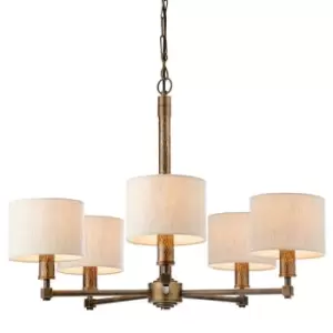 Image of Multi Light Ceiling Pendant 5 Bulb BRONZE White Shade Vintage Chandelier Lamp