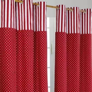 Image of Homescapes - homecapes Polka Dots Red Ready Made Eyelet Curtain Pair, 137 x 228cm Drop - Red