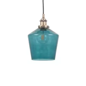 Image of Teal Glass and Antique Brass Metal Pendant
