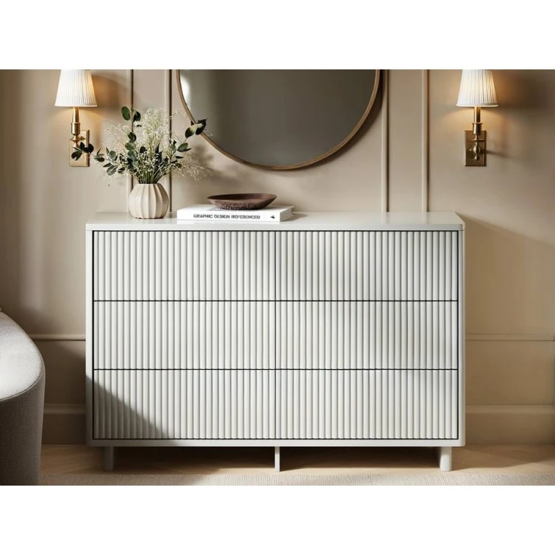 Image of Solace+Co Velmor Ribbed Chest of 6 Drawers in White White Unisex