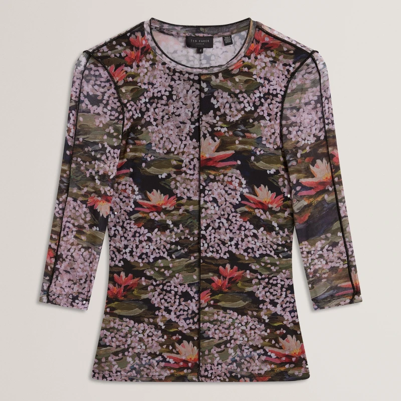 Image of Ted Baker Ted Mesh Print Top Ld63 Black female 6 (2X)