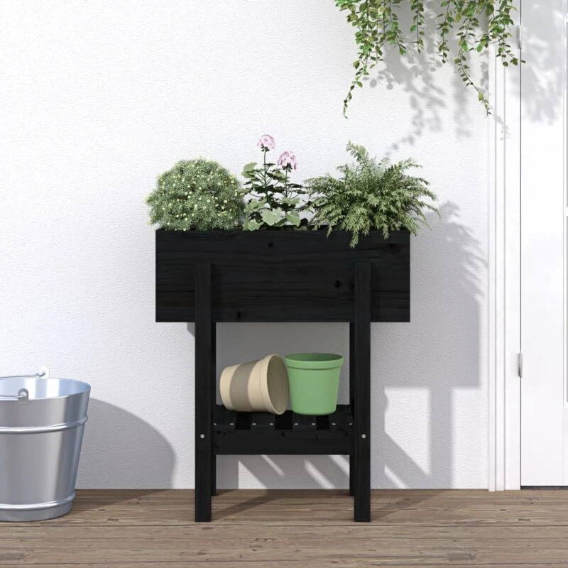 Image of vidaXL Garden Planter Black 62x30x69cm Solid Wood Pine, Black 825237
