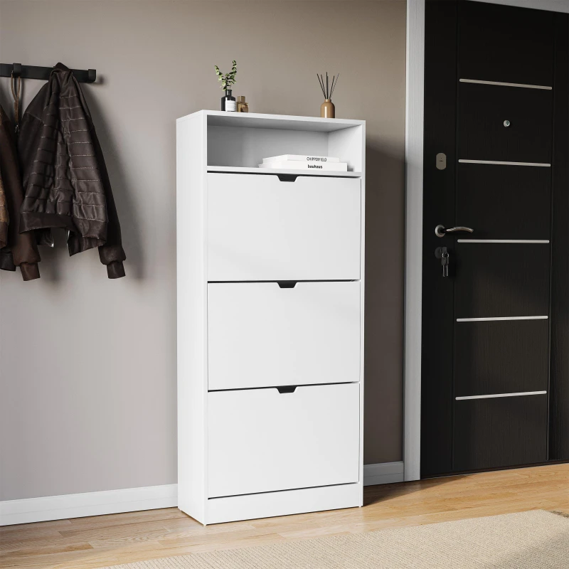 Image of Lassic Vida Designs 3 Drawer Shoe Cabinet With Shelf White unisex 3 Drawer