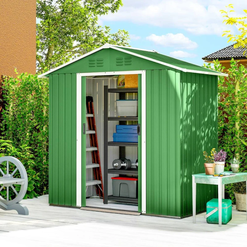 Image of Outsunny 6.5x3.5ft Metal Garden Shed for Garden, Green 845-425V01GN