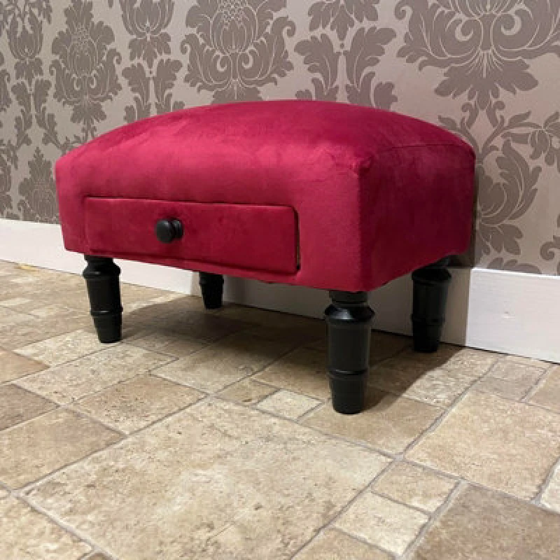 Image of Minster Footstool With Drawer - Velvet - L25 X W45 X H28cm - Red