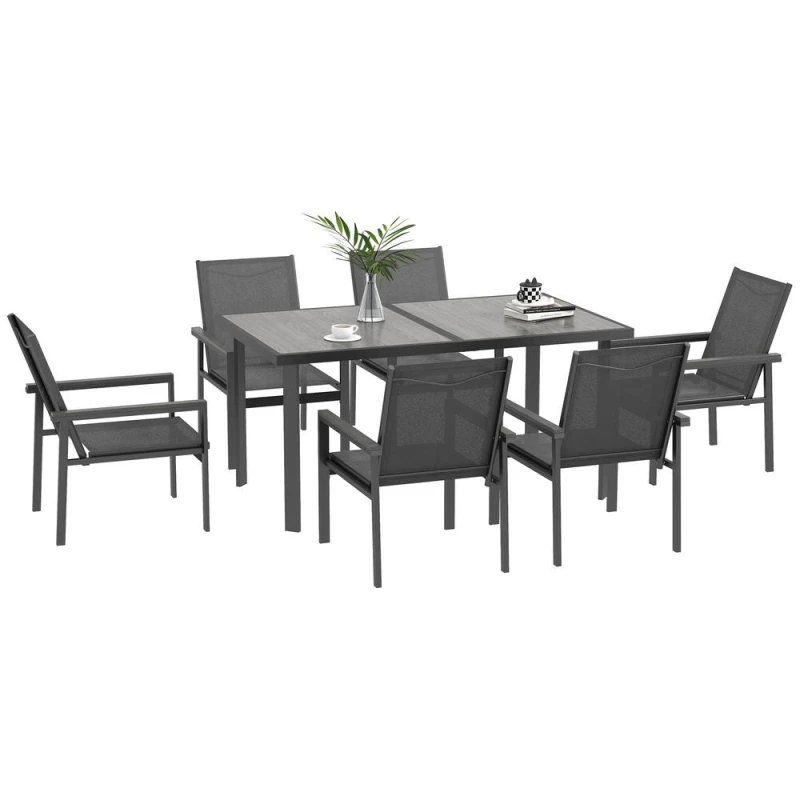 Image of Outsunny 7 Piece Garden Dining Set, Outdoor Table and 6 Chairs, Grey 84G-363V01GY