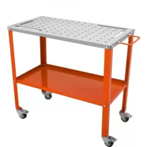 Image of VEVOR Welding Table 36" x 18", 1200lbs Load Capacity Steel Welding Workbench Table on Wheels, 2 Layers Portable Work Bench with Braking Casters, 4 Too