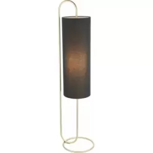 Image of Antique Brass Oval Floor Lamp & Black Fabric Shade 1360mm Height Standing Light