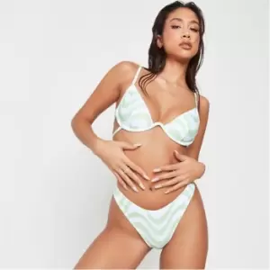 Image of Missguided Wave Print High Leg Boomerang Bikini Bottoms - Green