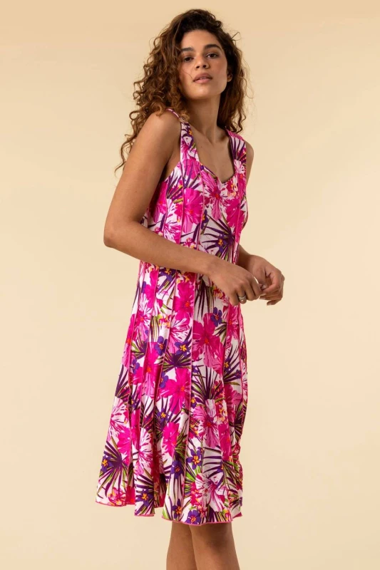 Image of Roman Womens Tropical Floral Panel Stretch Skater Dress in Pink Size: 18 Pink Female 18