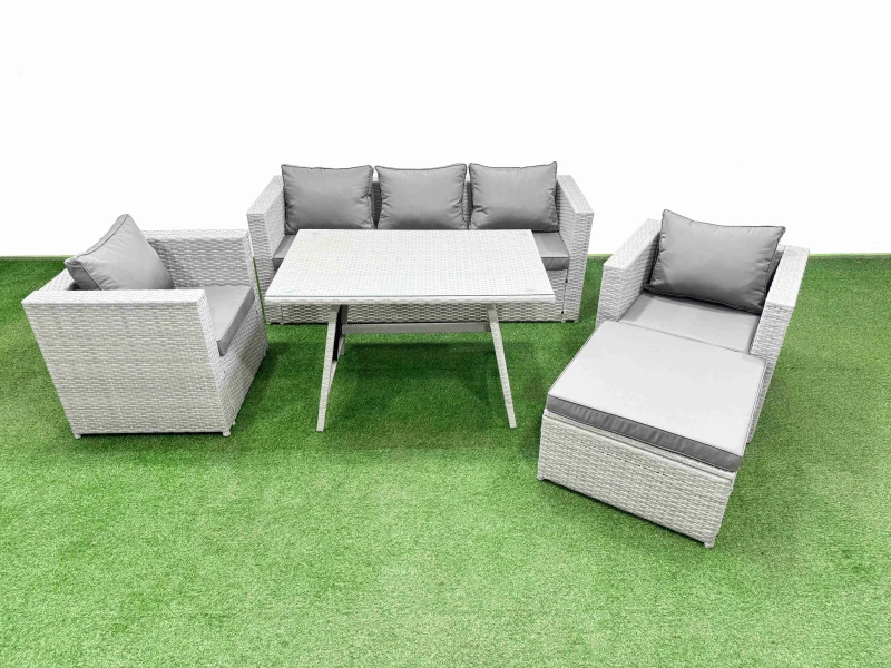 Image of Fimous 6 Pieces Outdoor PE Rattan Sofa Armchair Set with Big Stool Light Grey Light Grey Unisex