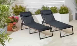 Image of Neo Pair of Cream Folding Sun Loungers - Garden & Outdoor