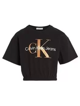 Image of Calvin Klein Jeans Girls Bronze Monogram T-Shirt - CK Black, Size Age: 10 Years, Women