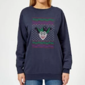 Image of DC Joker Knit Womens Christmas Sweatshirt - Navy - M