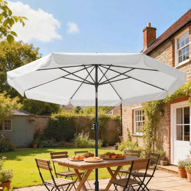 Image of OUTSUNNY 3m Garden Parasol with Tilt & Crank, UPF30+ Outdoor Table Umbrella in Cream Size: 3m Cream Unisex 3m