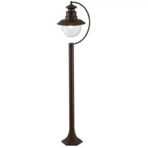 Image of Searchlight Station 1 Light Outdoor Garden Post (1100mm Height) - Rustic Brown With Clear Glass