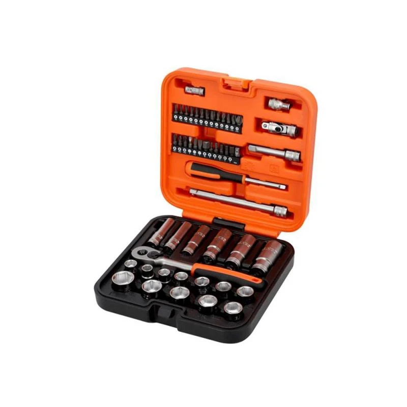 Image of Bahco 3/8in Drive Standard & Deep Socket & 1/4in Bit Set, 51 Piece S51MC3H in Black Unisex