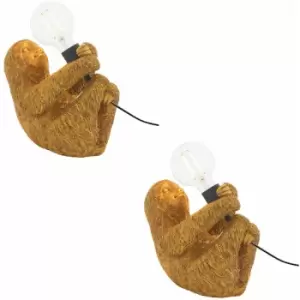 Image of 2 pack Vintage Gold Sloth Table Light - Resin Figure - Matt Black Lamp Holder