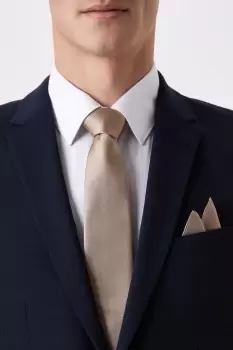 Image of Longer Length Slim Champagne Tie And Pocket Square Set