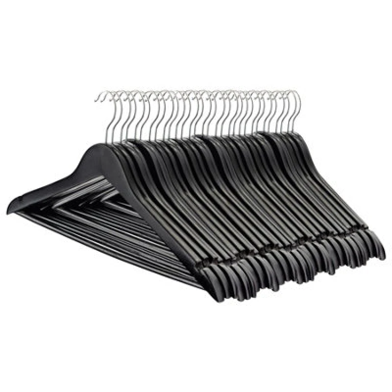 Image of Harbour Housewares Wooden Coat Hangers - Black - Pack Of 30