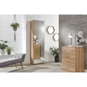 Image of 180Cm Mirrored Shoe Cabinet Oak Effect