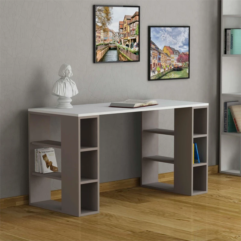 Image of Decortie Working Desk 60X140X75Cm Particleboard White, Mocha Grey, Multi 8680812148026
