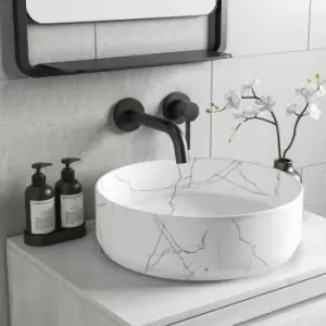 Image of Marble Effect White Round Countertop Basin 390mm - Lorano