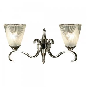 Image of 2 Light Indoor Twin Wall Light Clear Glass, Polished Nickel Plate with Deco Shades, E14