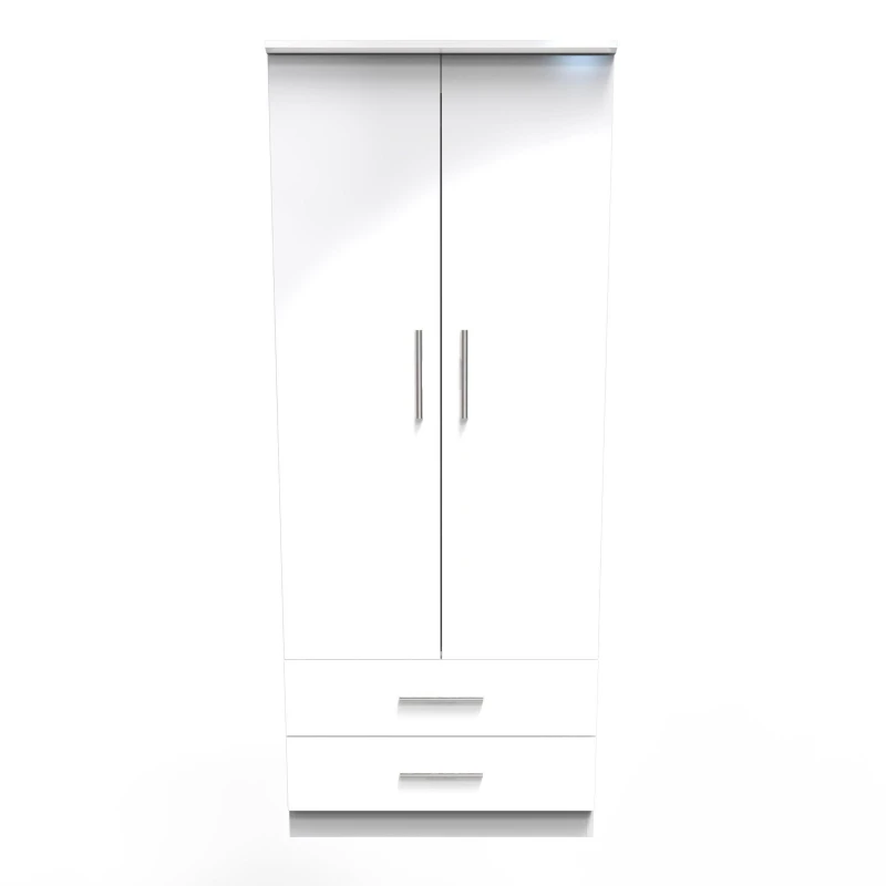 Image of Harrow 2 Door 2 Drawer Wardrobe In White Gloss (Ready Assembled)