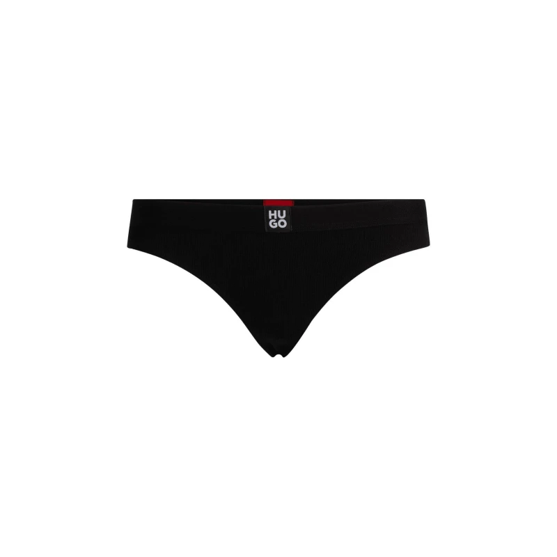 Image of Hugo Stacked Logo Ribbed Thong - Black 6