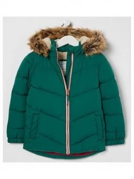 Image of Fatface Girls Elsie Faux Fur Hooded Coat - Dark Green