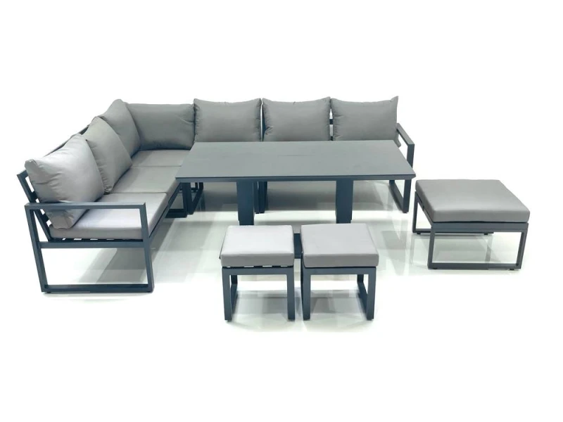 Image of Fimous Aluminum Outdoor Garden Furniture Set Corner Sofa 3 Footstools Adjustable Rising Lifting Dining Table Sets Dark Grey Dark Grey Unisex