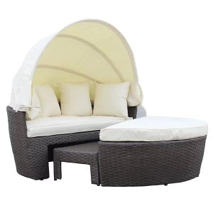 Image of Charles Bentley Rattan Day Bed Set With Footstool And Table - Brown and Cream