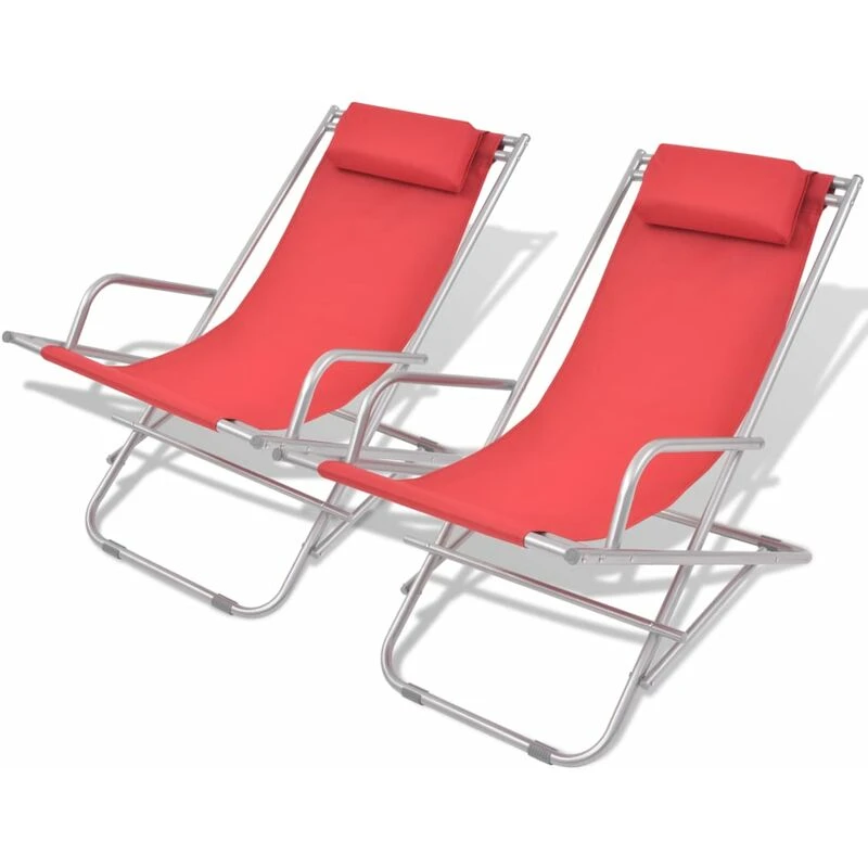 Image of vidaXL 2x Deck Chairs Reclining Red Steel 69x61x94cm Sunloungers Swing Seats