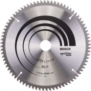 Image of Bosch Optiline Wood Cutting Mitre Saw Blade 254mm 80T 30mm