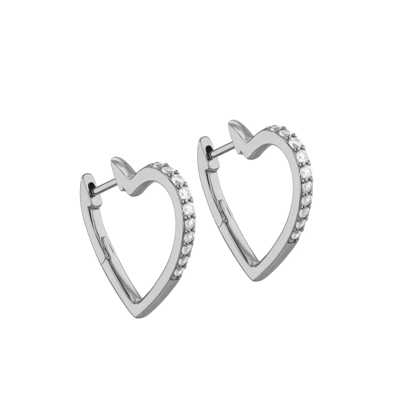 Image of Be You Sterling Silver CZ Heart Hoop Earrings Sterling Silver female One Size