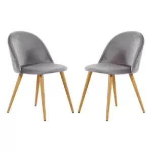Image of Lucia Velvet Upholstered Dining Chair Set of 2 - Grey - Grey