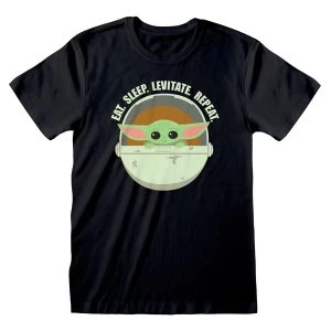 Image of Star Wars - The Mandalorian Eat. Sleep. Levitate. Repeat. Unisex Large T-Shirt - Black