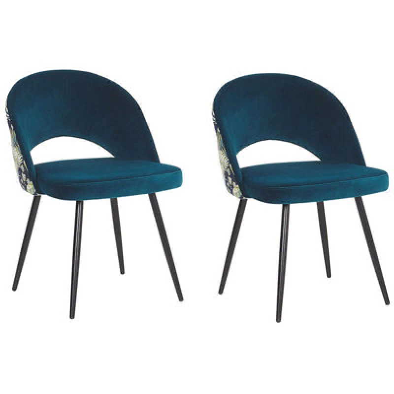 Image of Beliani Set Of 2 Dining Chairs Vivian Velvet Sea Blue