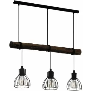 Image of Hanging Ceiling Pendant Light Black & Wood Log Wire Shade 3 x 40W E27 Bulb