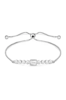 Image of Sterling Silver 925 Cubic Zirconia Emerald Cut Besel Toggle Bracelet
